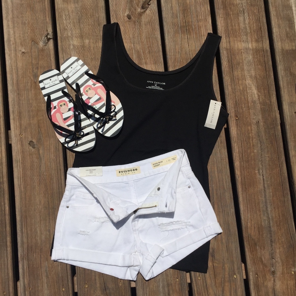 Bullhead White Denim Distressed High Rise Jean Shorts